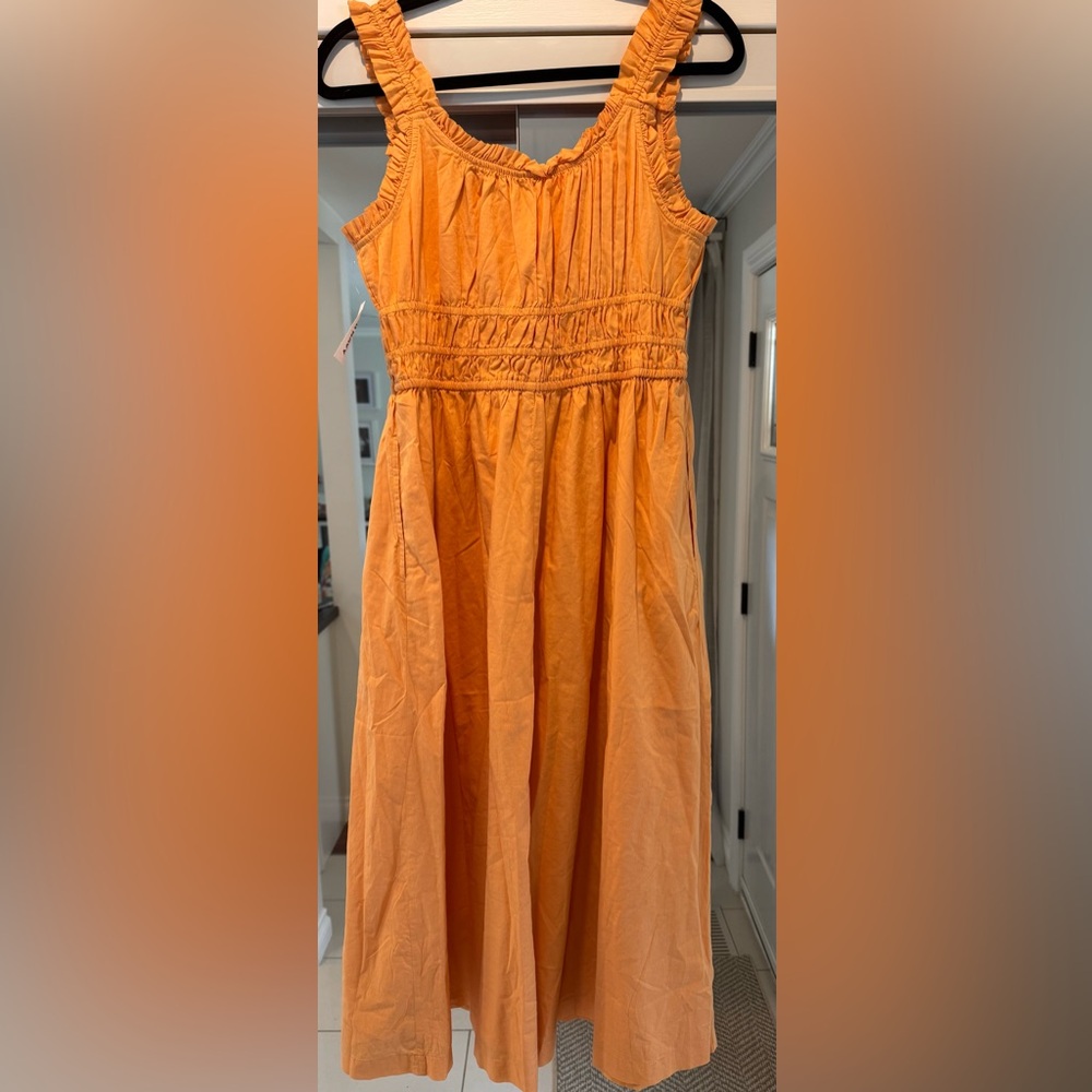 NWT Old Navy Orange Waist-Defined Ruffled Midi Dress - Picture 3 of 4
